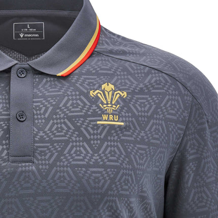 Macron Mens Wales Rugby Poly Polo 24/25 - Grey |Polo Shirt | Macron WRU 24/25 | Absolute Rugby