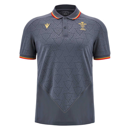 Macron Mens Wales Rugby Poly Polo 24/25 - Grey |Polo Shirt | Macron WRU 24/25 | Absolute Rugby