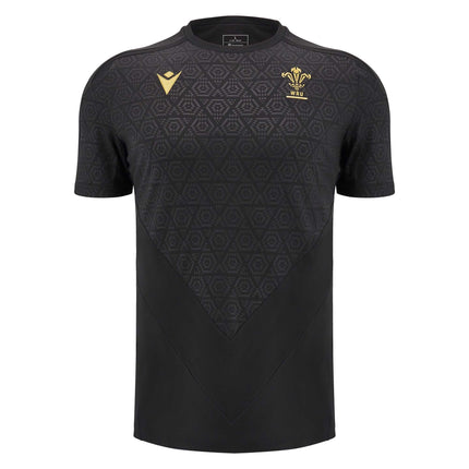 Macron Mens Wales Rugby Training T - Shirt 24/25 - Black |T - Shirt | Macron WRU 24/25 | Absolute Rugby