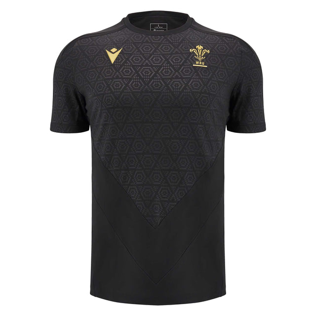 Macron Mens Wales Rugby Training T - Shirt 24/25 - Black |T - Shirt | Macron WRU 24/25 | Absolute Rugby