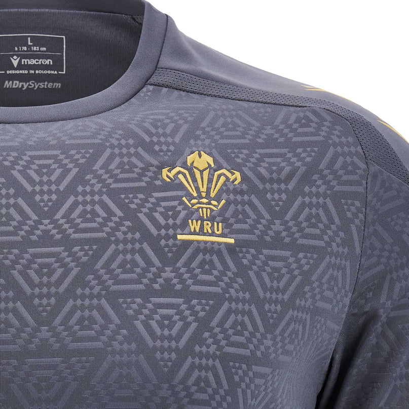 Macron Mens Wales Rugby Training T - Shirt 24/25 - Grey |T - Shirt | Macron WRU 24/25 | Absolute Rugby