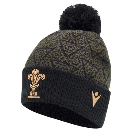 Macron Wales Rugby Bobble Beanie 24/25 - Black |Beanie | Macron WRU 24/25 | Absolute Rugby