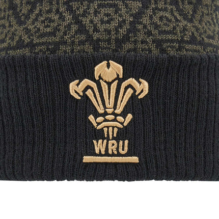 Macron Wales Rugby Bobble Beanie 24/25 - Black |Beanie | Macron WRU 24/25 | Absolute Rugby