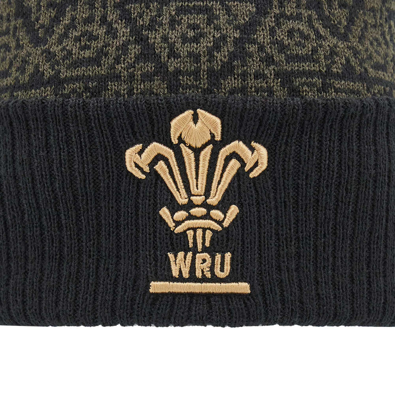 Macron Wales Rugby Bobble Beanie 24/25 - Black |Beanie | Macron WRU 24/25 | Absolute Rugby