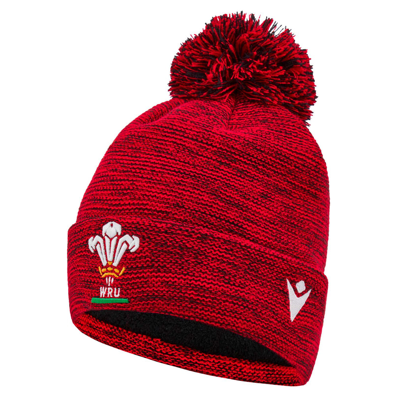 Macron Wales Rugby Bobble Beanie 24/25 - Red |Beanie | Macron WRU 24/25 | Absolute Rugby