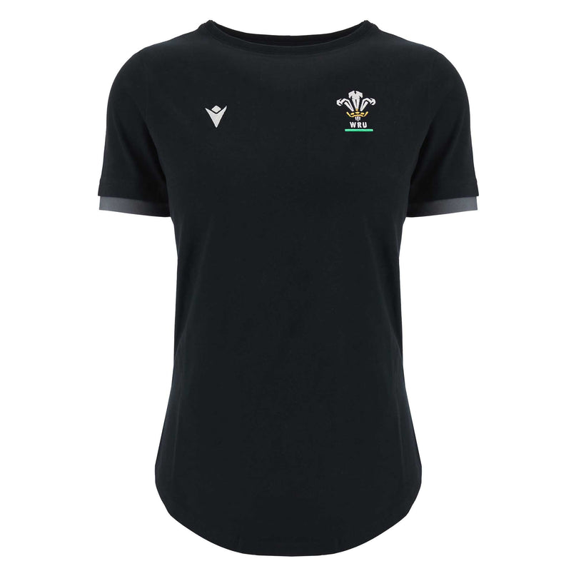 Macron Womens Wales Rugby Cotton T - Shirt 24/25 - Black |Womens T - Shirt | Macron WRU 24/25 | Absolute Rugby