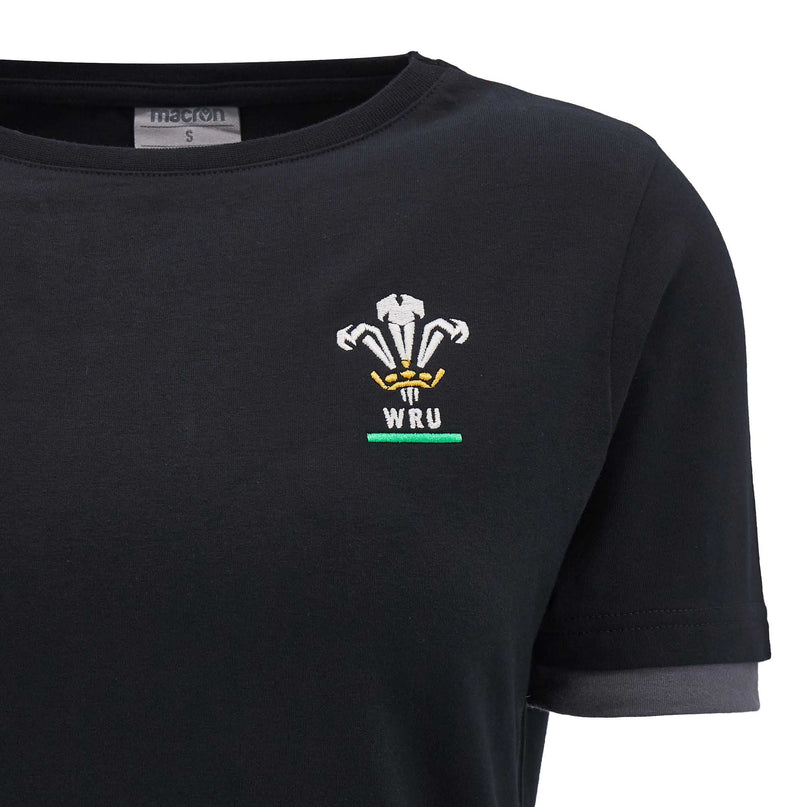 Macron Womens Wales Rugby Cotton T - Shirt 24/25 - Black |Womens T - Shirt | Macron WRU 24/25 | Absolute Rugby