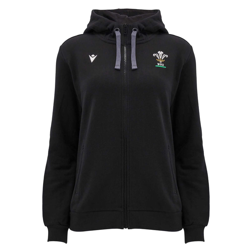 Macron Womens Wales Rugby Full Zip Hoody 24/25 - Black |Womens Hoody | Macron WRU 24/25 | Absolute Rugby