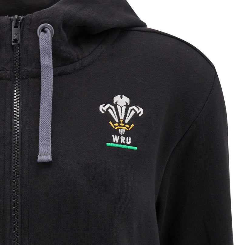 Macron Womens Wales Rugby Full Zip Hoody 24/25 - Black |Womens Hoody | Macron WRU 24/25 | Absolute Rugby