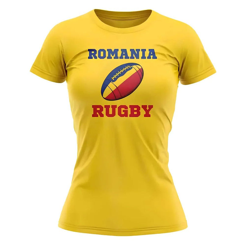 Romania Rugby Ball T-Shirt (Yellow) - Ladies |Product - Football Shirts | UKSoccershop | Absolute Rugby