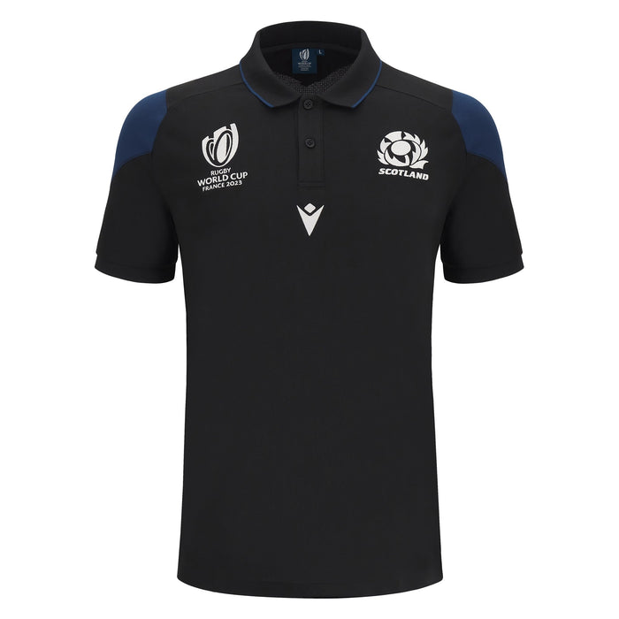 Macron Men's Scotland Rugby World Cup 2023 Travel Polo - Black/Blue |Polo | SRU Macron RWC2023 | Absolute Rugby