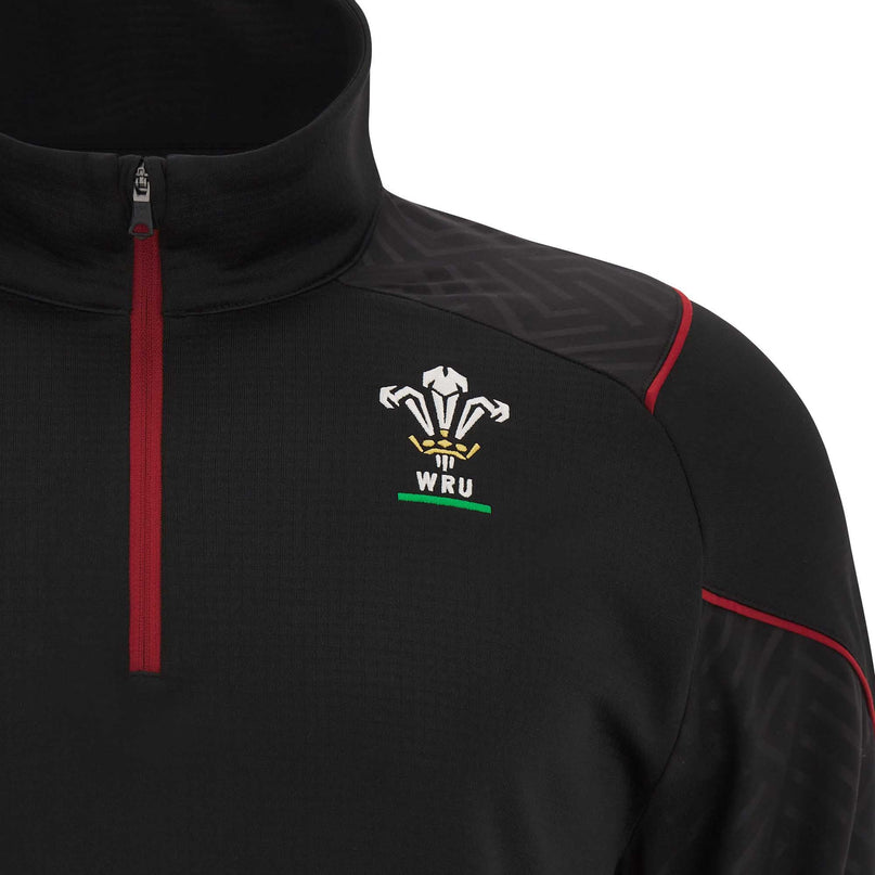 Macron Men's Wales Rugby 3D Travel Fleece 23/24 - Black |Outerwear | WRU Macron 23/24 | Absolute Rugby