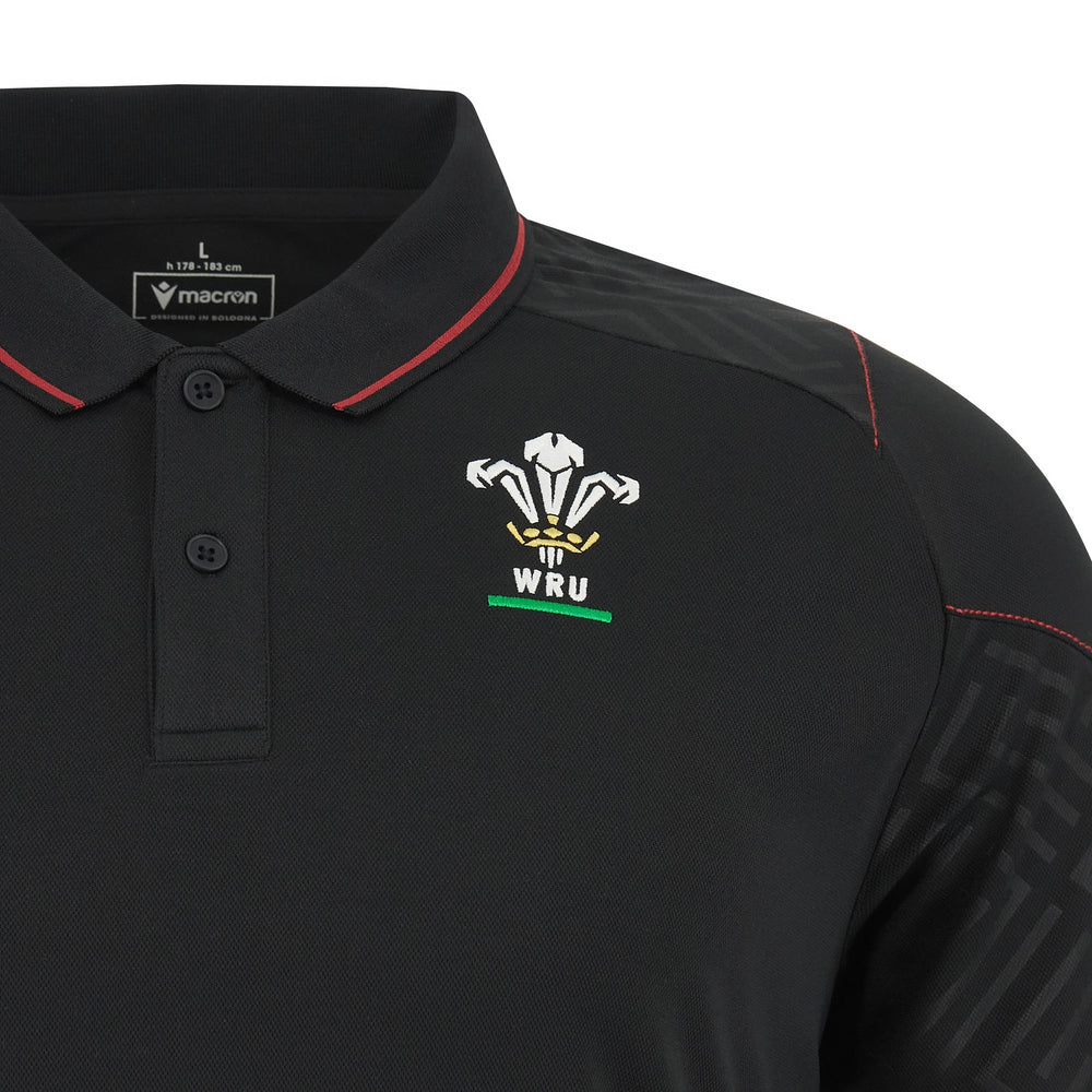 Macron Men's Wales Rugby Travel Poly Polo Shirt 23/24 - Black ...