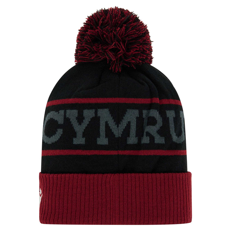 Macron Wales Rugby Bobble Beanie 23/24 - Black |Beanie | WRU Macron 23/24 | Absolute Rugby