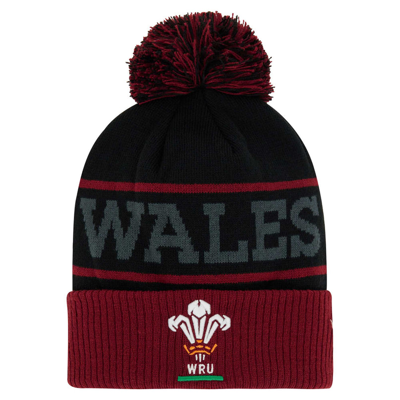 Macron Wales Rugby Bobble Beanie 23/24 - Black |Beanie | WRU Macron 23/24 | Absolute Rugby