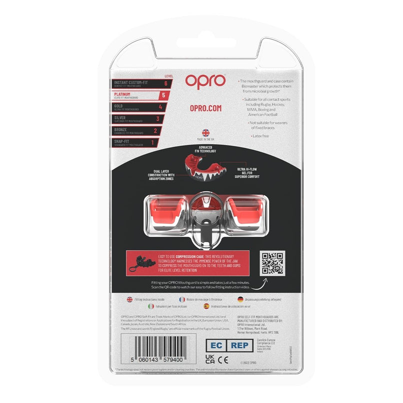 OPRO Self - Fit Adult Platinum Mouthguard - Black/ White / Red |Mouthguard | Opro | Absolute Rugby