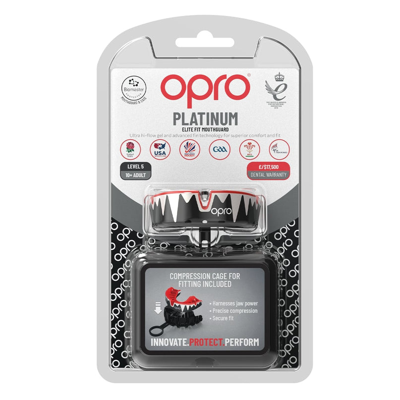 OPRO Self - Fit Adult Platinum Mouthguard - Black/ White / Red |Mouthguard | Opro | Absolute Rugby