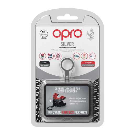Opro Self - Fit Adult Silver Mouthguard - Black / Red |Mouthguard | Opro | Absolute Rugby