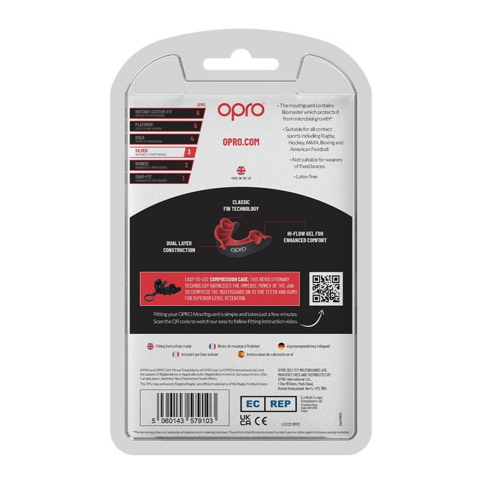 Opro Self - Fit Adult Silver Mouthguard - Black / Red |Mouthguard | Opro | Absolute Rugby