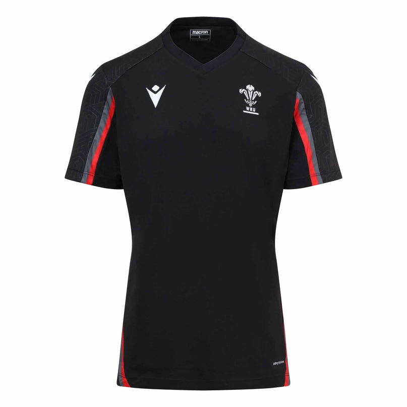 Wales Rugby Kids Training T-Shirt 22/23 Black |Kids T-Shirt | Macron WRU | Absolute Rugby